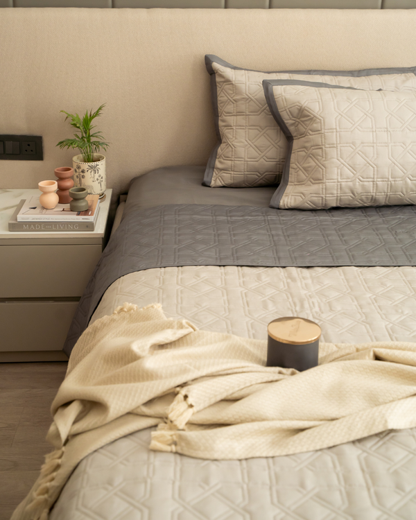 Sadyaska Quilted Beige and Dark Grey Arban Reversible 1 Pcs Bedspread