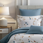 Linsdon Home House of Whites Floral Trail | Ocean Breeze Digitally Printed 100% Cotton King Bedsheet Set