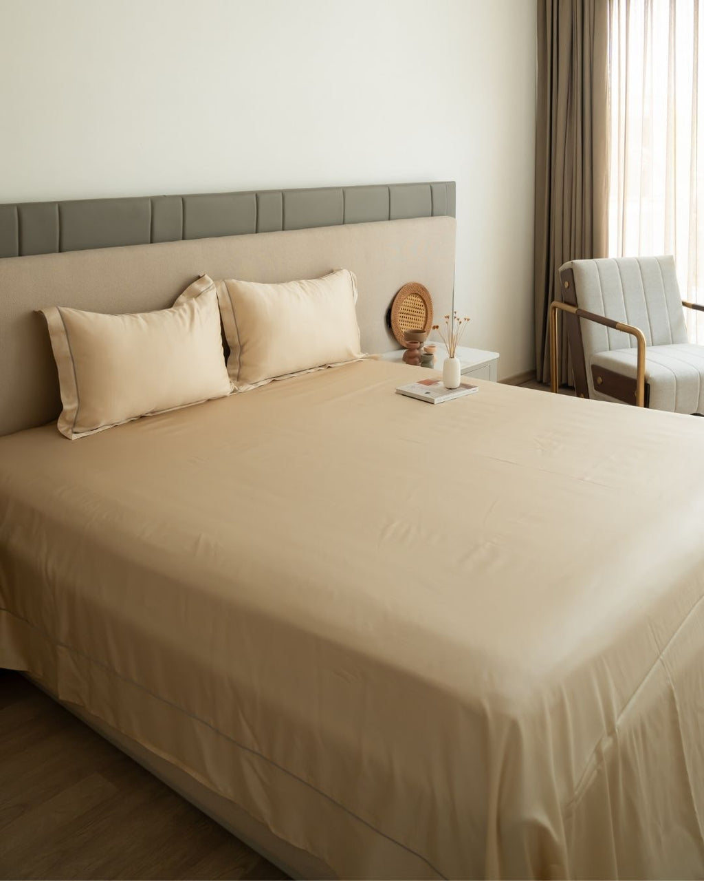 Sadyaska Champagne Tencel Set with Lace 1 Pcs Bedsheet