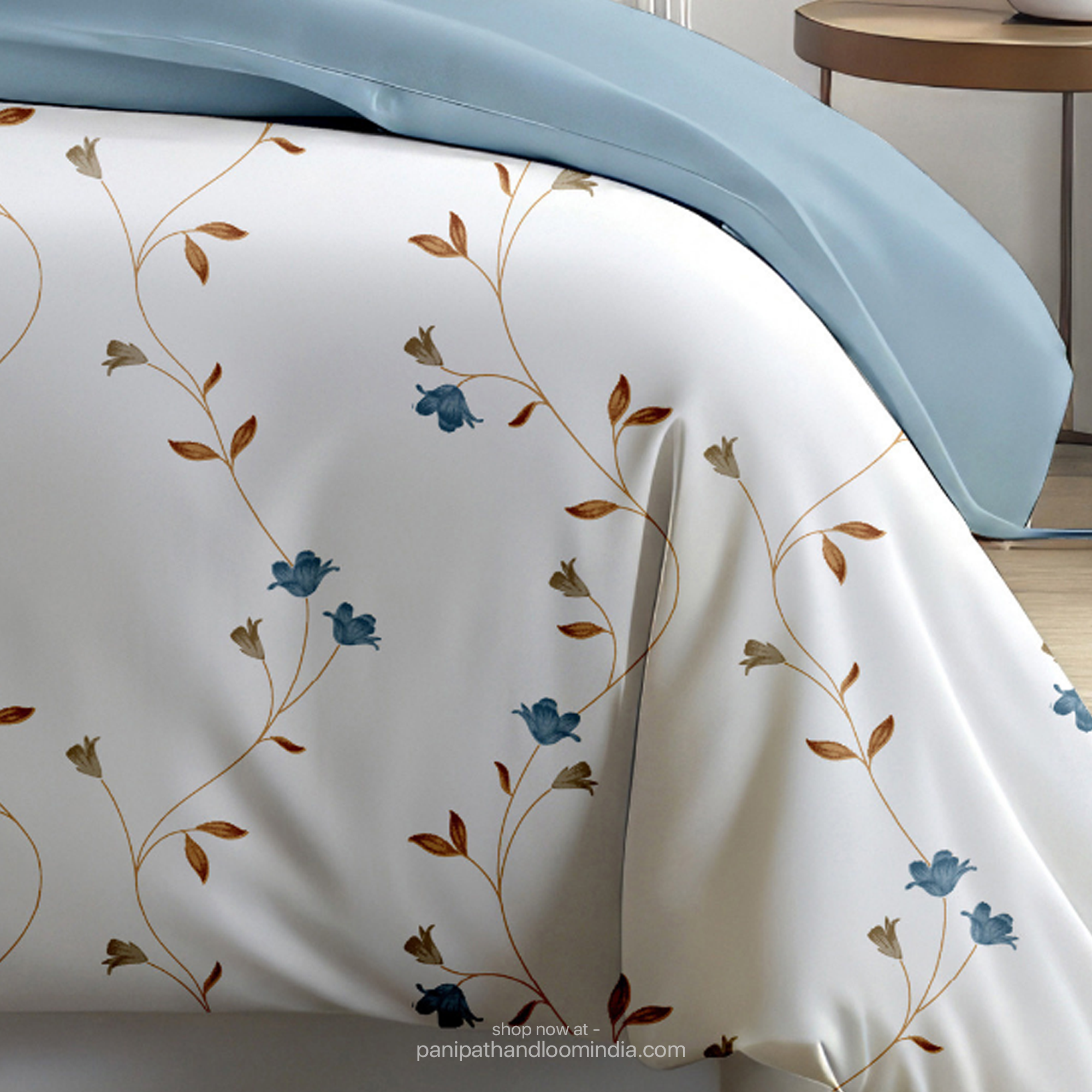 Linsdon Home House of Whites Floral Trail | Ocean Breeze Digitally Printed 100% Cotton King Bedsheet Set