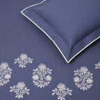Sansaar by DDdecor Large Bedsheet Set with 2 Pillow Covers - Elmswood - Slate Blue - Embroidered - 1 Pc
