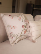 Sadyaska Botanical Charm Cotton Embroidered Beige 16" X 16" 1 Pcs Cushion Cover
