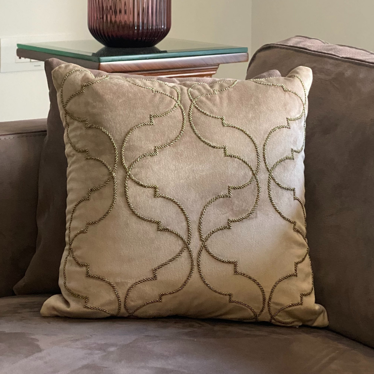 Sadyaska Decorative Moroccan Champagne Velvet 16x16 1 Pcs Cushion Cover