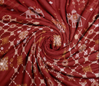 Spaces Shubha Kasuti Rhythmic Red Traditional Embroidery Art 300TC Cotton Super King Bed Sheet Set | 10857710 Rhythmic Red