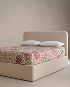 Jaipuri Mughal Garden Fitted Bedcover | Premium Handblock Printed Cotton Bedspread | Ochre & Fuchsia Floral Fitted Sheet