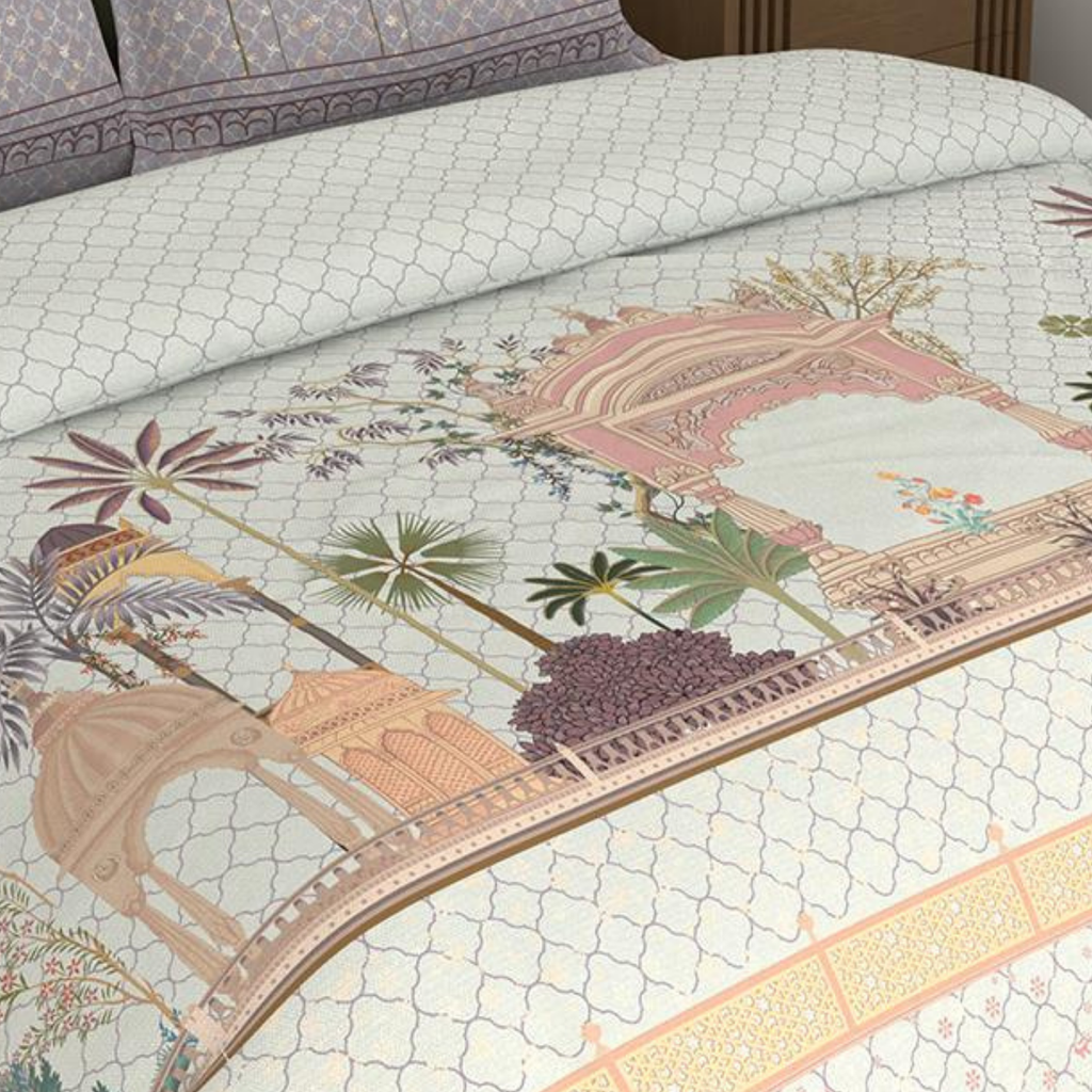 Bombay Dyeing Rani Ka Buag 7817 Heritage Floral 400TC Cotton Satin King Bedsheet Set | 7817 Sisodia Rani Baug