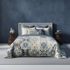 D'Decor Kilim Tribal Grace Suede Indigo Ethnic Digitally Printed 3-Piece Double Bedsheet Set | KM02 Suede Indigo