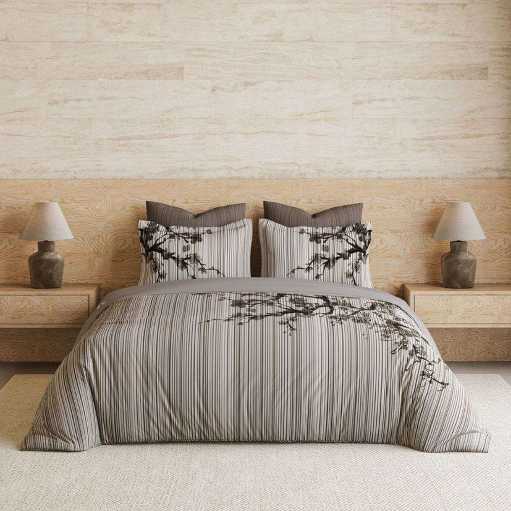 D'Decor Wabi Sabi Luxion Dove Abstract Digitally Printed 5-Piece Double Bedsheet Set | WS02 Luxion Dove