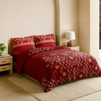 Spaces Shubha Kasuti Rhythmic Red Traditional Embroidery Art 300TC Cotton Super King Bed Sheet Set | 10857710 Rhythmic Red