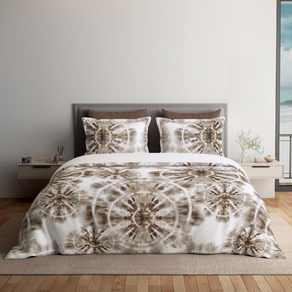 D'Decor Platinum AW25 Kaleido Dark Earth Abstract Digitally Printed 5-Piece Double Bedsheet Set | RP226 Kaleido Dark Earth
