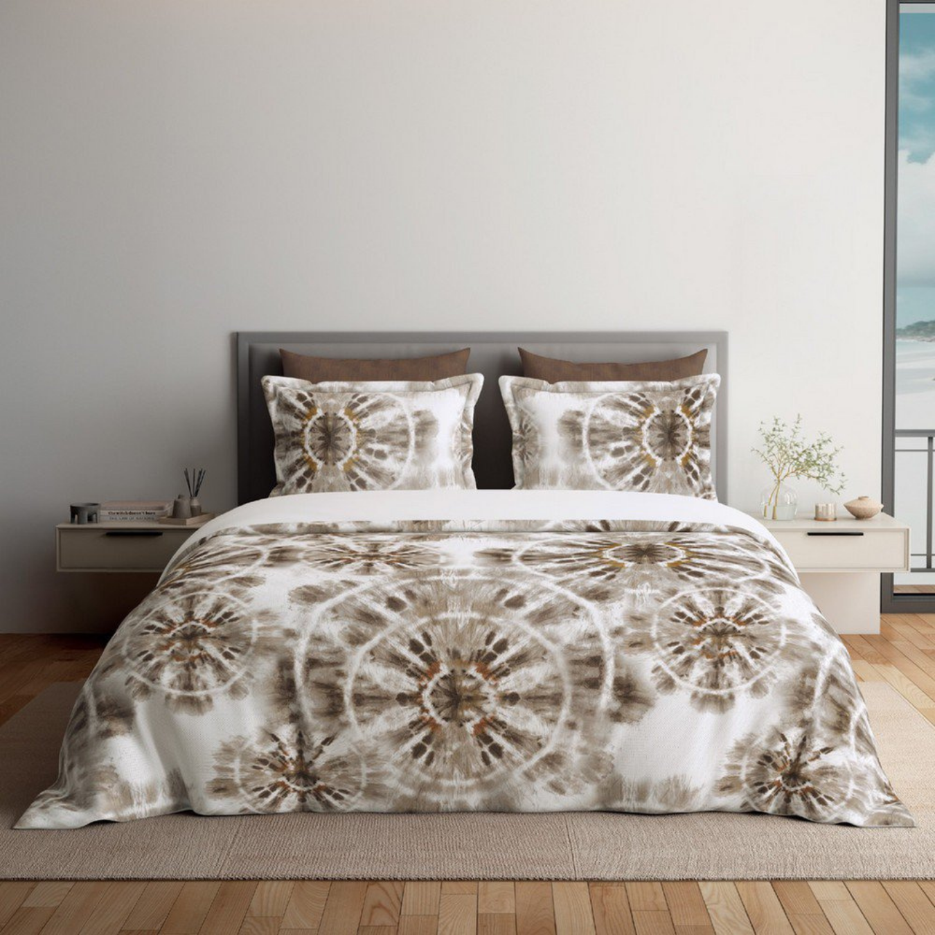 D'Decor Platinum AW25 Kaleido Dark Earth Abstract Digitally Printed 5-Piece Double Bedsheet Set | RP226 Kaleido Dark Earth