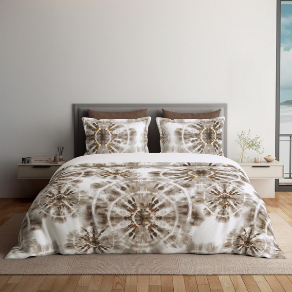 D'Decor Platinum AW25 Kaleido Dark Earth Abstract Digitally Printed 5-Piece Double Bedsheet Set | RP226 Kaleido Dark Earth