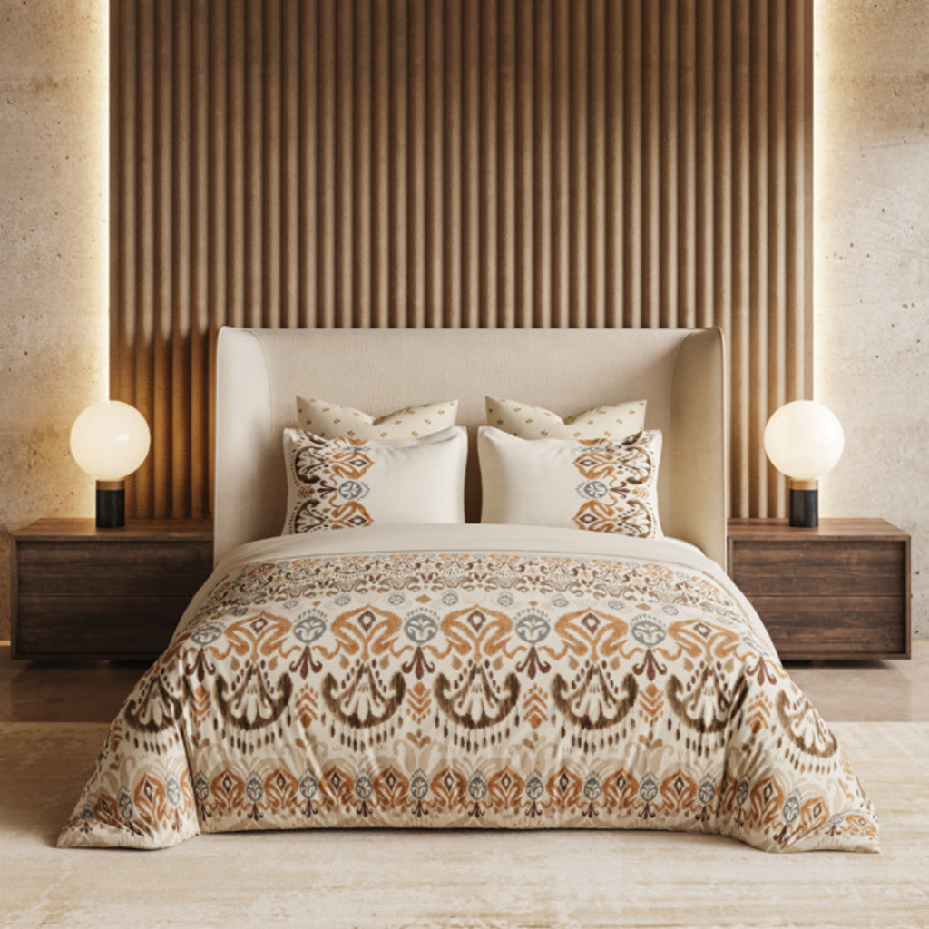 D'Decor Premier Ikat Grace Brown Sugar Ethnic Digitally Printed 5-Piece Double Bedsheet Set | RM160 Brown Sugar