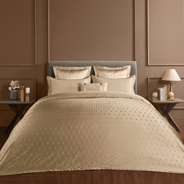 D'Decor Luxor Sanders Gilded Taupe Super Premium 6-Piece Bedding Gift Set | 800 TC Cotton Sateen & Monotone Embroidered Quilted Bed Cover | LX01 Gilded Taupe