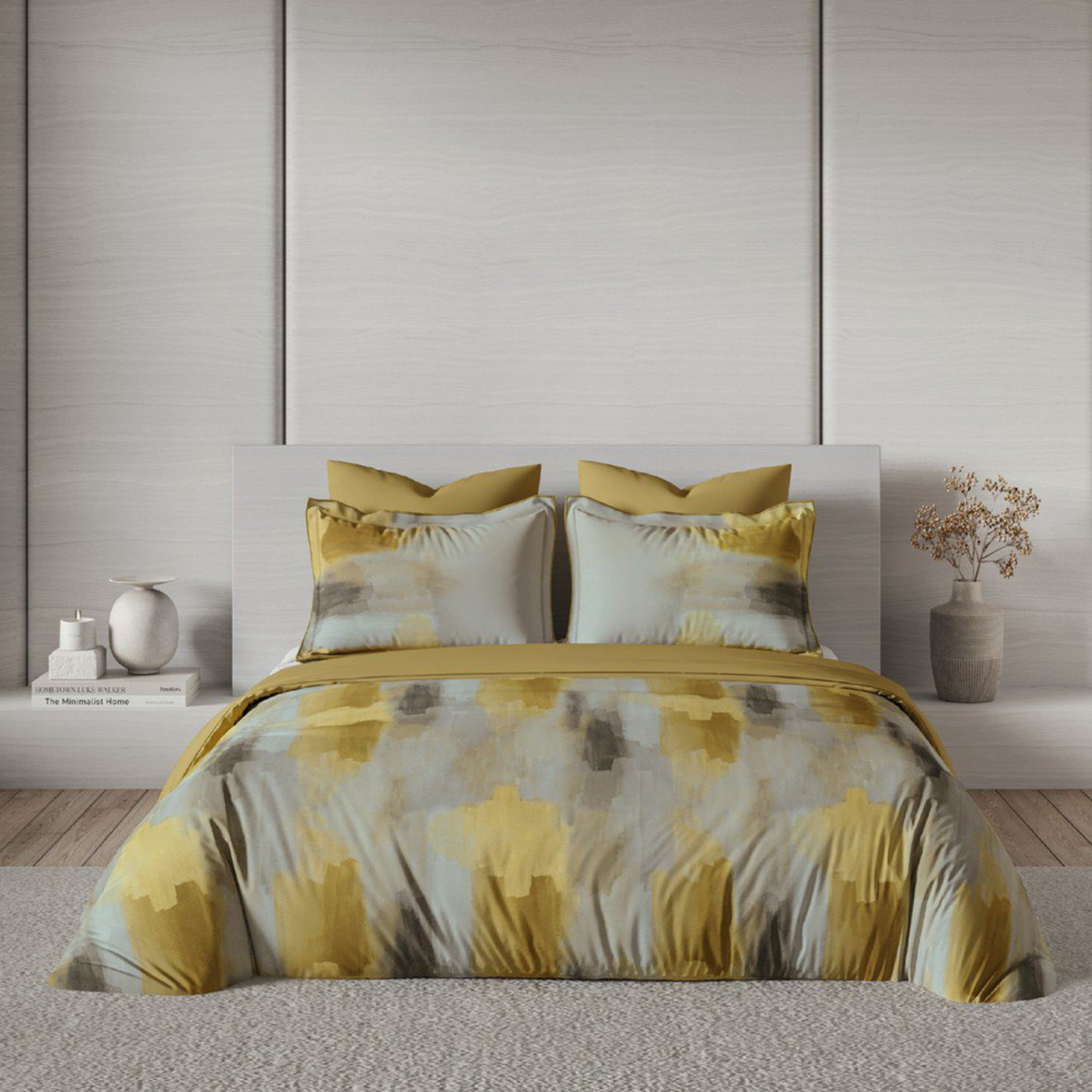 D'Decor Mirage Reverie Burnished Gold Abstract Digitally Printed 3-Piece Double Bedsheet Set | MS05 Reverie Burnished Gold