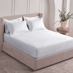 D'Decor Pearl Miraan Lucent White Super Premium 5-Piece Bedsheet Set | 1000 TC Cotton Sateen with Elegant Embroidery | PE02 Lucent White