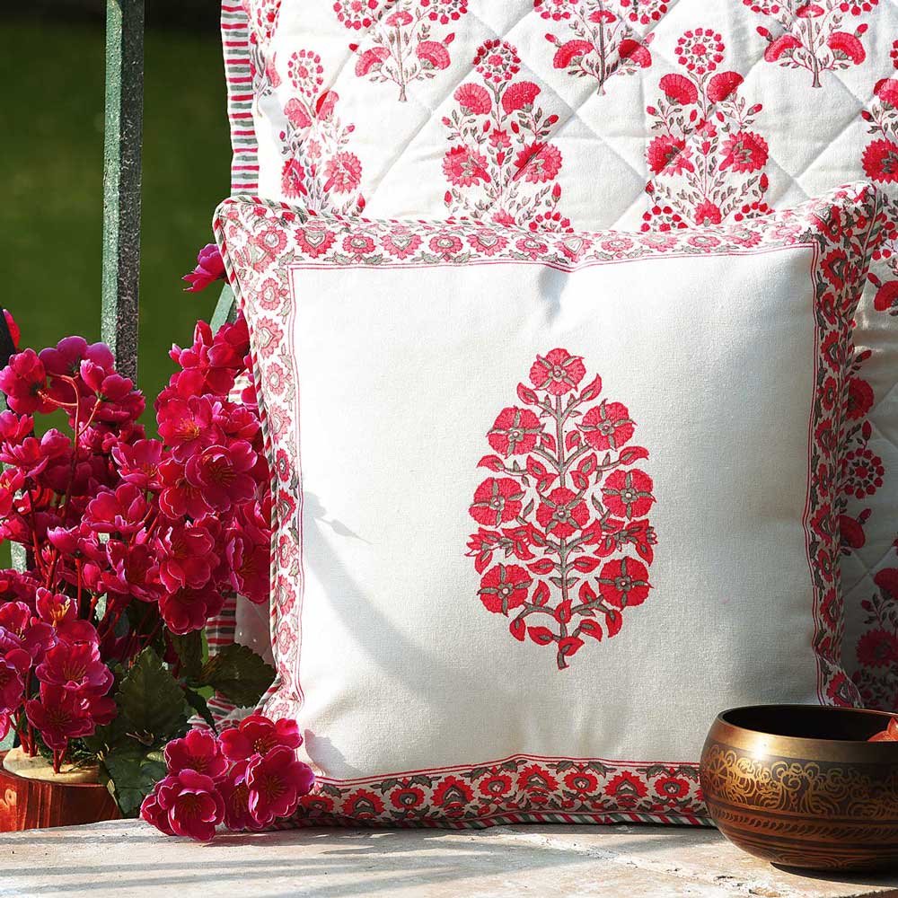 Sadyaska Hand Block Floral Printed Garden Living Room, Sofa Cotton 16"x16"… 1 Pcs Cushion Cover