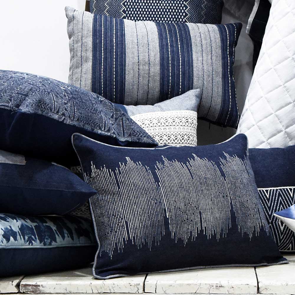 Sadyaska White and Blue Denim Geometric Denim Printed Cushion Case 12" X 18"… 1 Pcs Cushion Cover