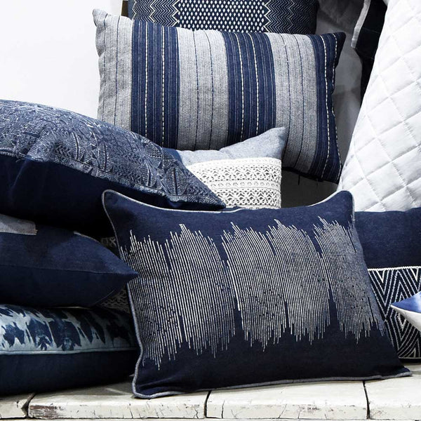 Sadyaska White and Blue Denim Geometric Denim Printed Cushion Case 12