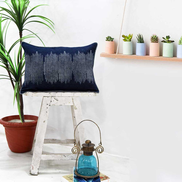 Sadyaska White and Blue Denim Geometric Denim Printed Cushion Case 12