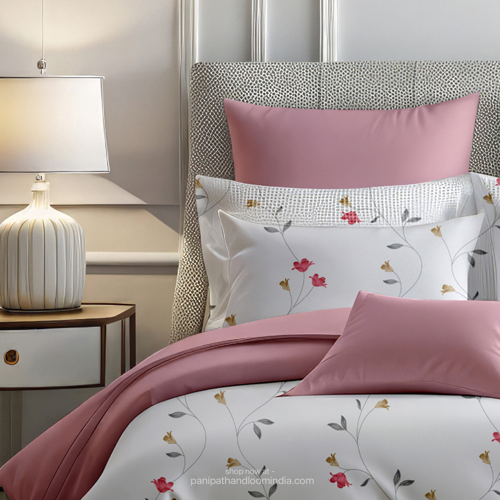Linsdon Home House of Whites Floral Trail | Rose Pink Digitally Printed 100% Cotton King Bedsheet Set