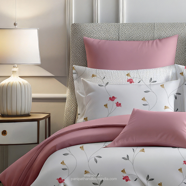 Linsdon Home House of Whites Floral Trail | Rose Pink Digitally Printed 100% Cotton King Bedsheet Set