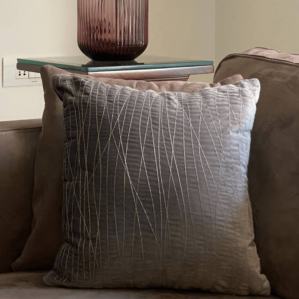 Sadyaska Decorative Silver Stream Dark Grey Velvet 16x16 1 Pcs Cushion Cover