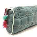 Sadyaska Teal Cotton ed Wedding Jewelry Pouch / Cosmetic / Make Up Case Multifunction Storage 1 Pcs Quilt