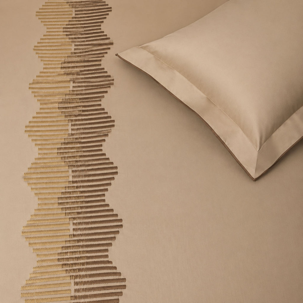 Sansaar by DDdecor Large Bedsheet Set with 2 Pillow Covers - Fadeline - Taupe - Embroidered - 1 Pc