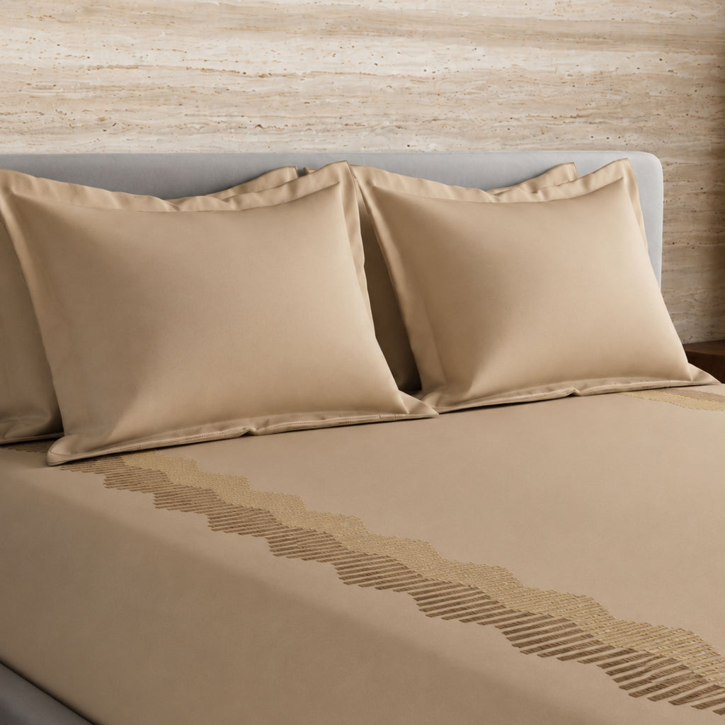 Sansaar by DDdecor Large Bedsheet Set with 2 Pillow Covers - Fadeline - Taupe - Embroidered - 1 Pc