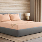 Sansaar by DDdecor Large Bedsheet Set with 2 Pillow Covers - Alora - Peach Blossom - Embroidered - 1 Pc