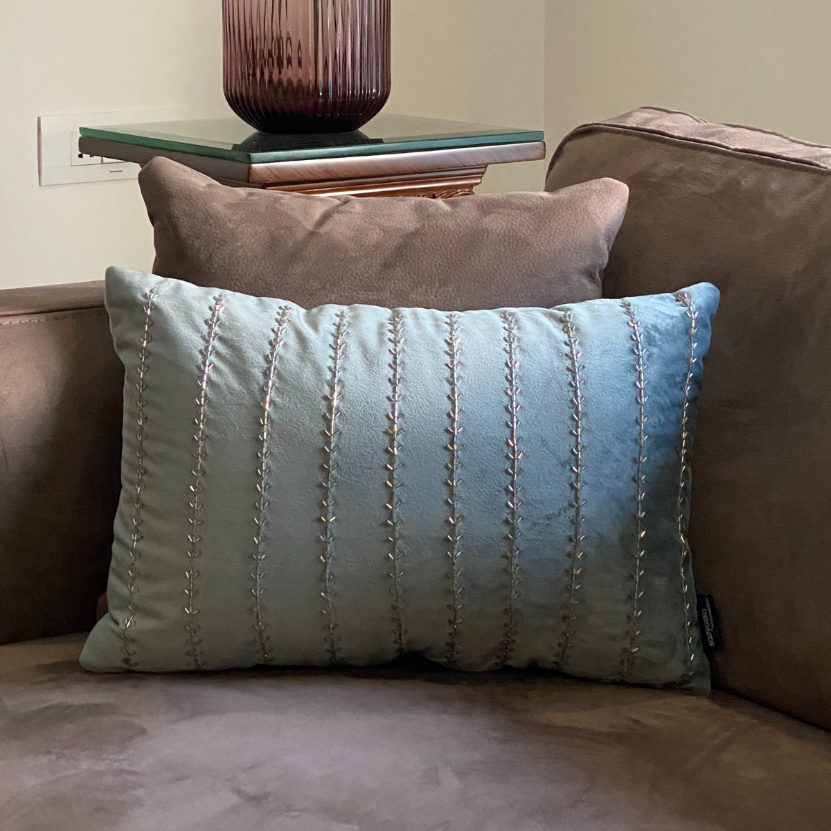 Sadyaska Decorative Sky Light Powder Blue Velvet 12x18 1 Pcs Cushion Cover