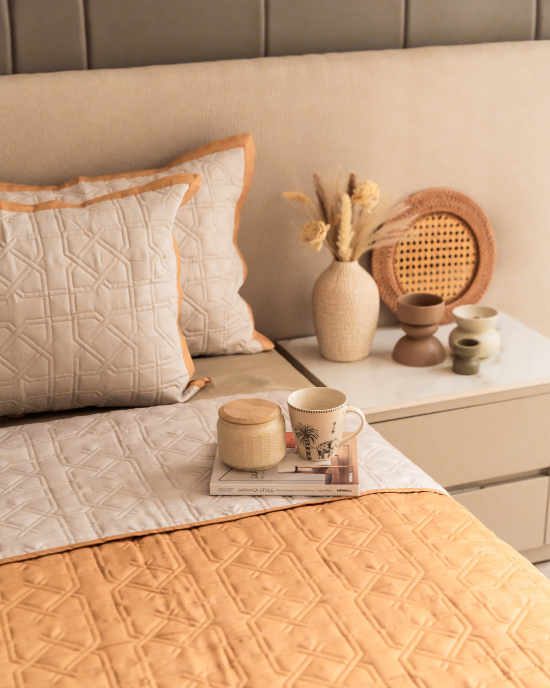 Sadyaska Quilted Honey Mustard and Ivory Arban Reversible 1 Pcs Bedspread