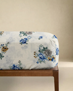 Jaipuri Sage & Slate Floral Fitted Bedcover | Premium Handblock Printed Cotton Bedspread | King Size Fitted Sheet