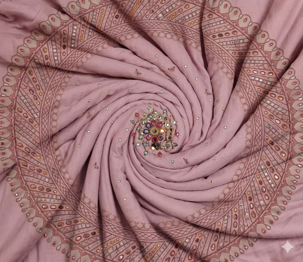 Spaces Shubha Banjara Heavenly Pink Traditional Embroidery Art 300TC Cotton Super King Bed Sheet Set | 1085773 Heavenly Pink
