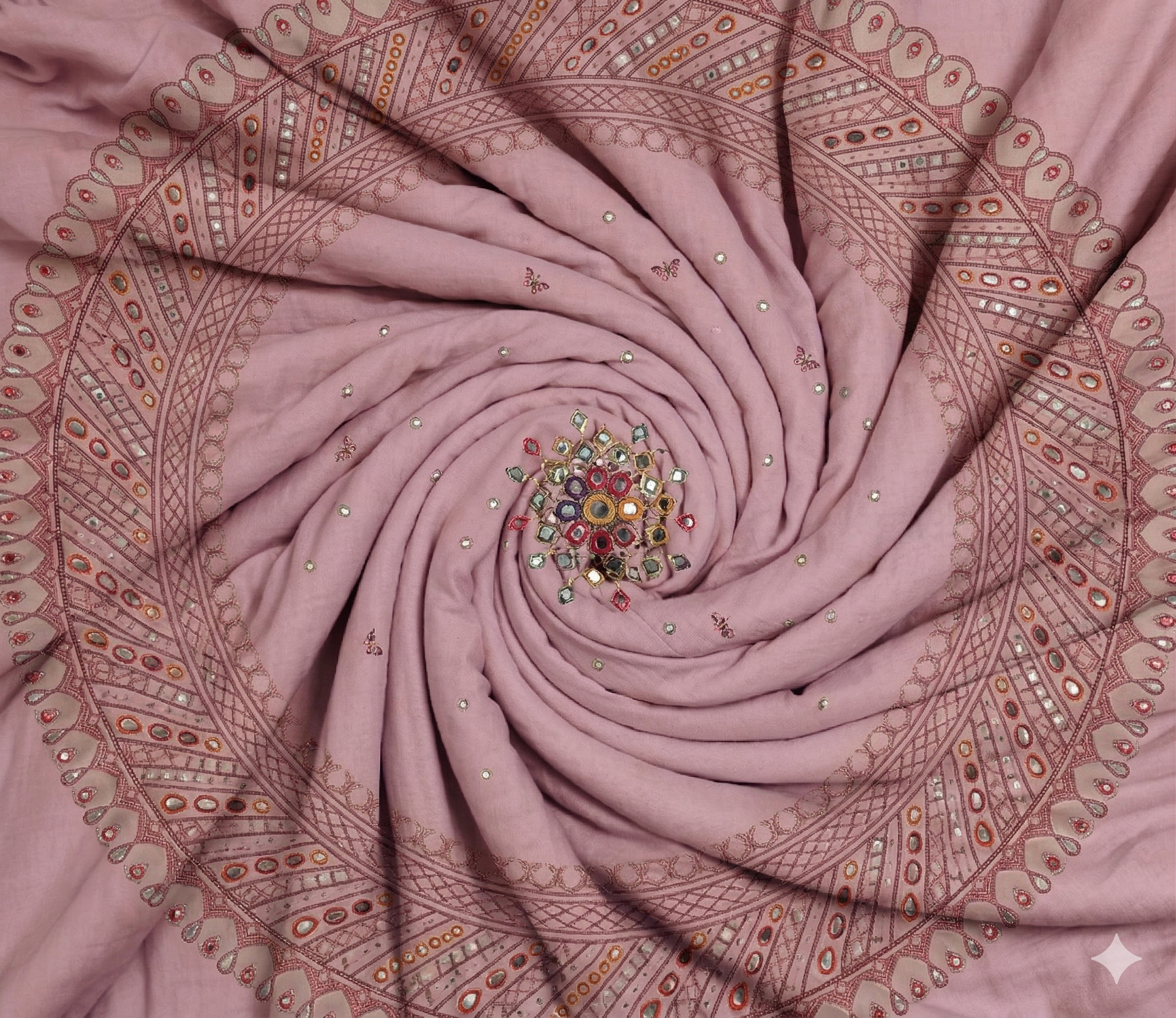 Spaces Shubha Banjara Heavenly Pink Traditional Embroidery Art 300TC Cotton Super King Bed Sheet Set | 1085773 Heavenly Pink