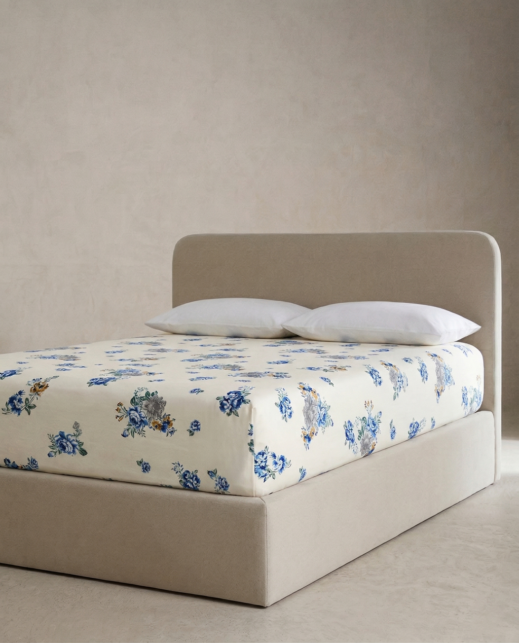 Jaipuri Sage & Slate Floral Fitted Bedcover | Premium Handblock Printed Cotton Bedspread | King Size Fitted Sheet
