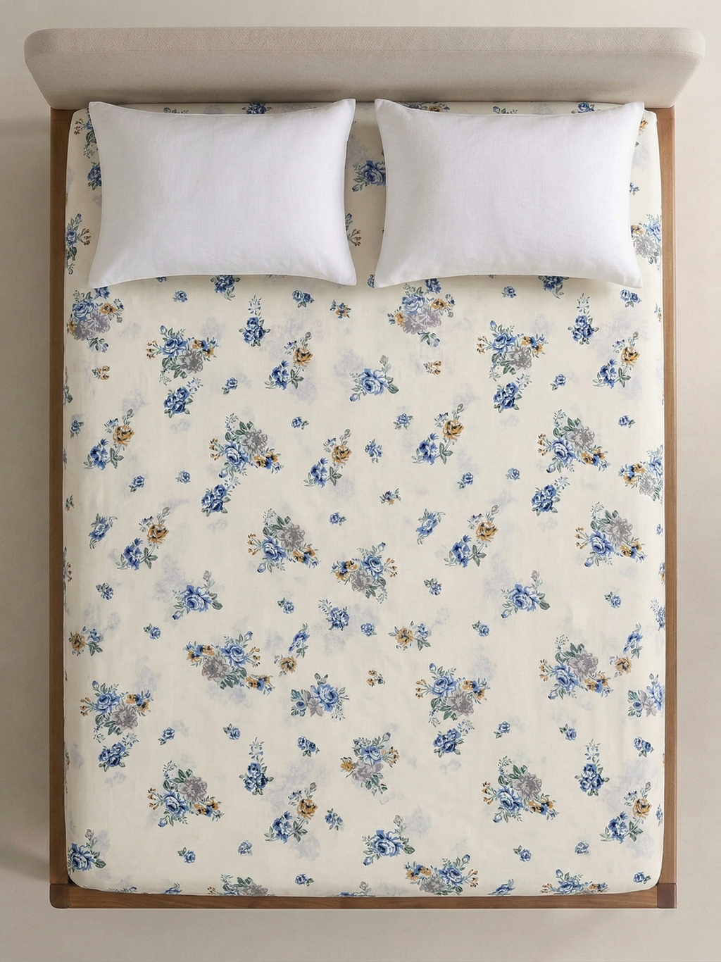 Jaipuri Sage & Slate Floral Fitted Bedcover | Premium Handblock Printed Cotton Bedspread | King Size Fitted Sheet