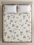 Jaipuri Sage & Slate Floral Fitted Bedcover | Premium Handblock Printed Cotton Bedspread | King Size Fitted Sheet