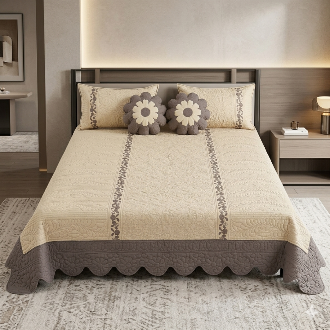 TIMA Angel 5PC Bedcover | Muted Taupe & Cream Quilted Set