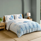 Spaces Shubha Blue Pottery Airy Blue Traditional Floral 300TC Cotton Super King Bed Sheet Set | 1085775 Airy Blue
