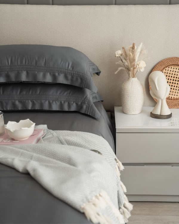 Sadyaska Charcoal Grey Pleated Bamboo Set 1 Pcs Bedsheet