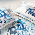 Spaces Shubha Blue Pottery Airy Blue Traditional Floral 300TC Cotton Super King Bed Sheet Set | 1085775 Airy Blue