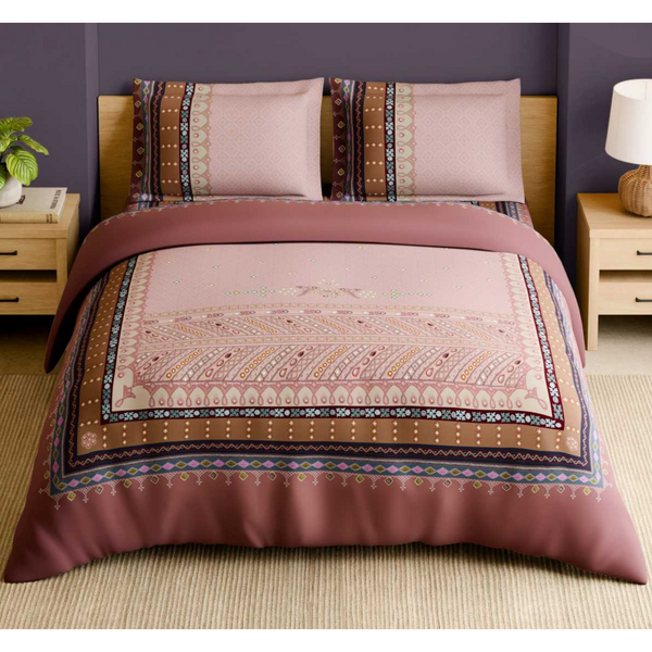 Spaces Shubha Banjara Heavenly Pink Traditional Embroidery Art 300TC Cotton Super King Bed Sheet Set | 1085773 Heavenly Pink