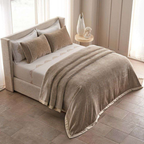 D'Decor Celestia Sand Luxury Bedding Set | Premium Chenille Bed Cover & Embroidered 210 TC Cotton Bedsheet | Oralis CE02 Sand