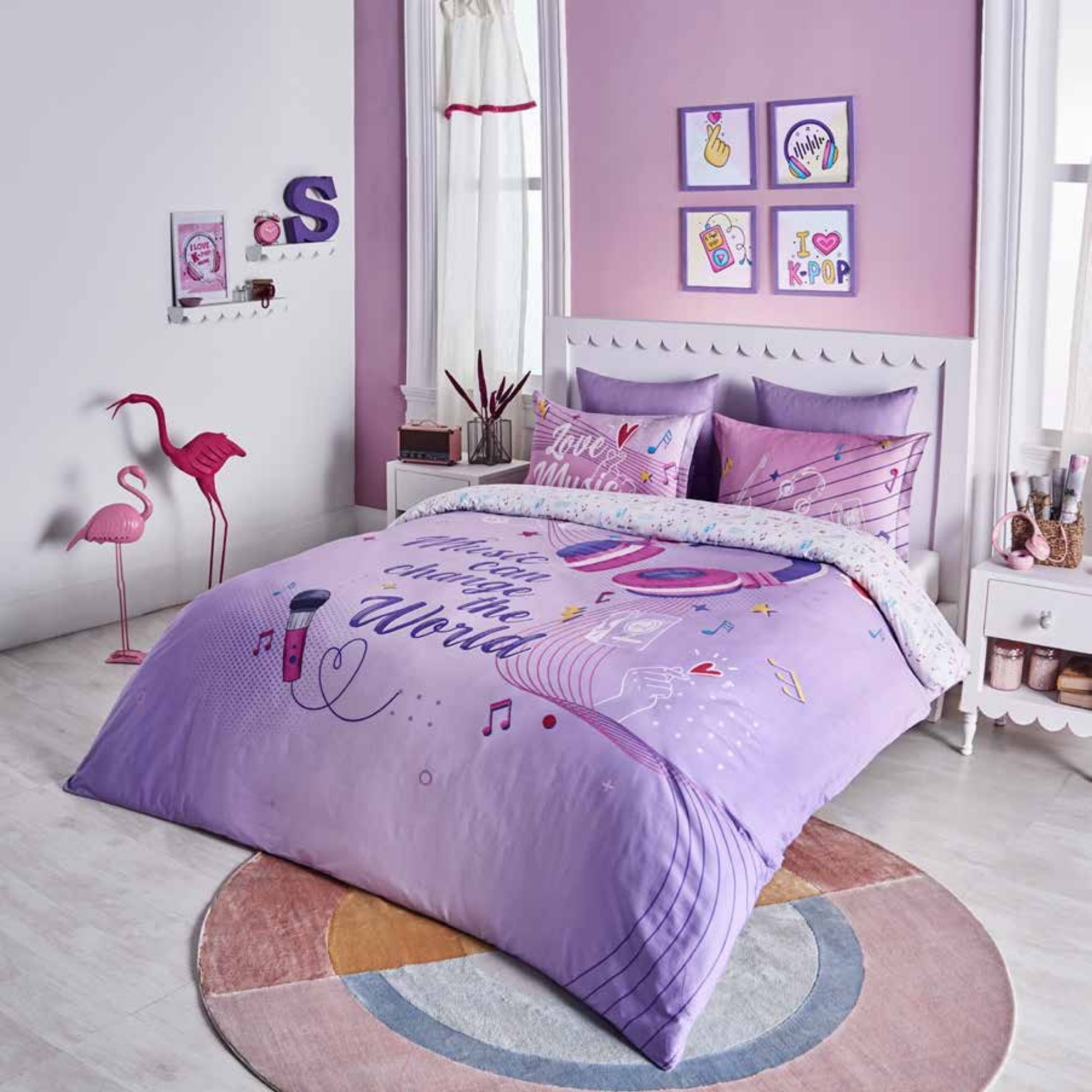 D'Decor Kids Zone Music Mystic Violet Digital Print Cotton Bedsheet Set