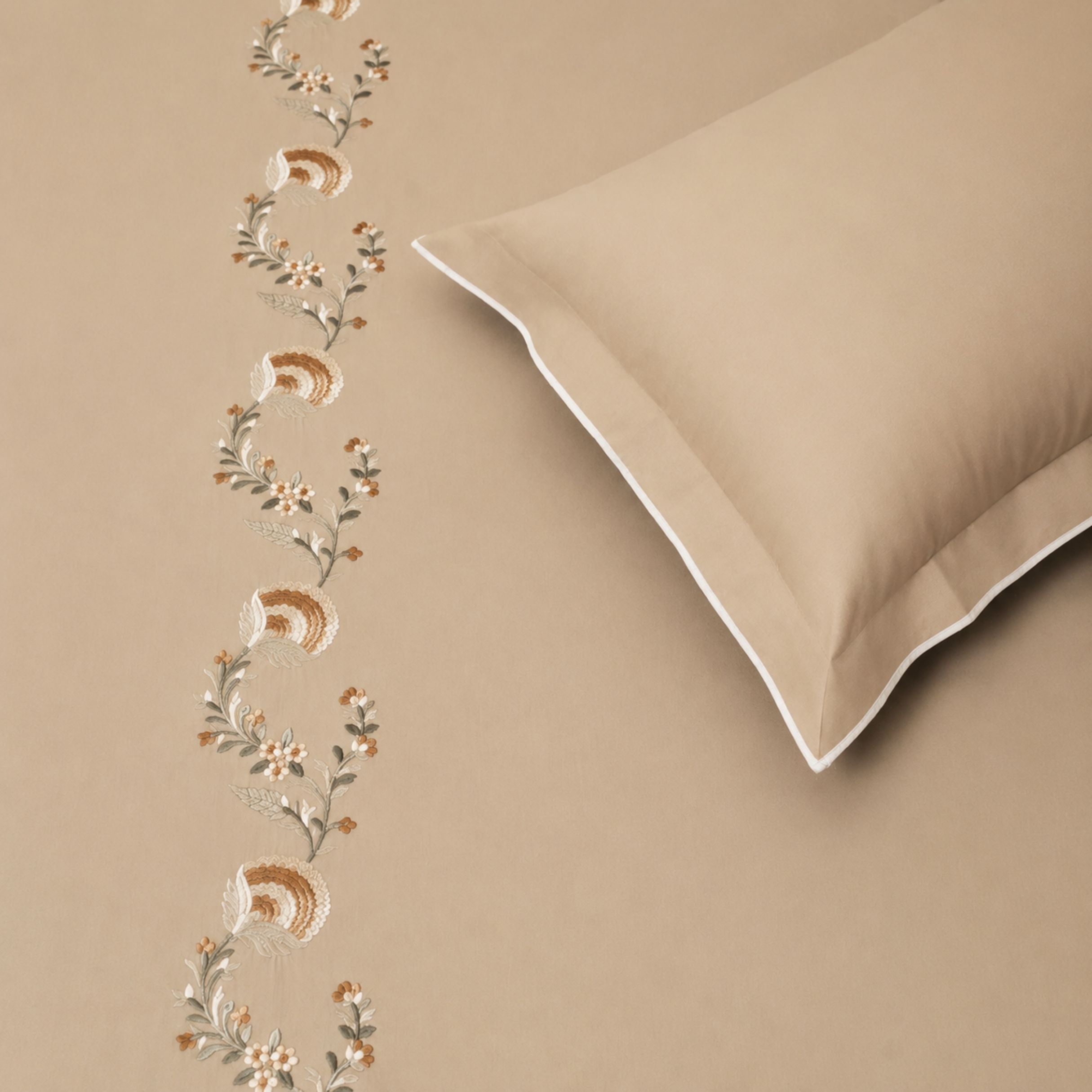 Sansaar by DDdecor Large Bedsheet Set with 2 Pillow Covers - Cambrose - Roasted Almond - Embroidered - 1 Pc