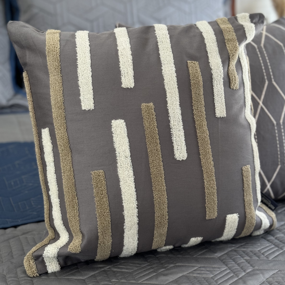 Sadyaska Sleek Lines Cotton Embroidered Dark Grey 16" X 16" 1 Pcs Cushion Cover