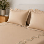 Sansaar by DDdecor Large Bedsheet Set with 2 Pillow Covers - Cambrose - Roasted Almond - Embroidered - 1 Pc