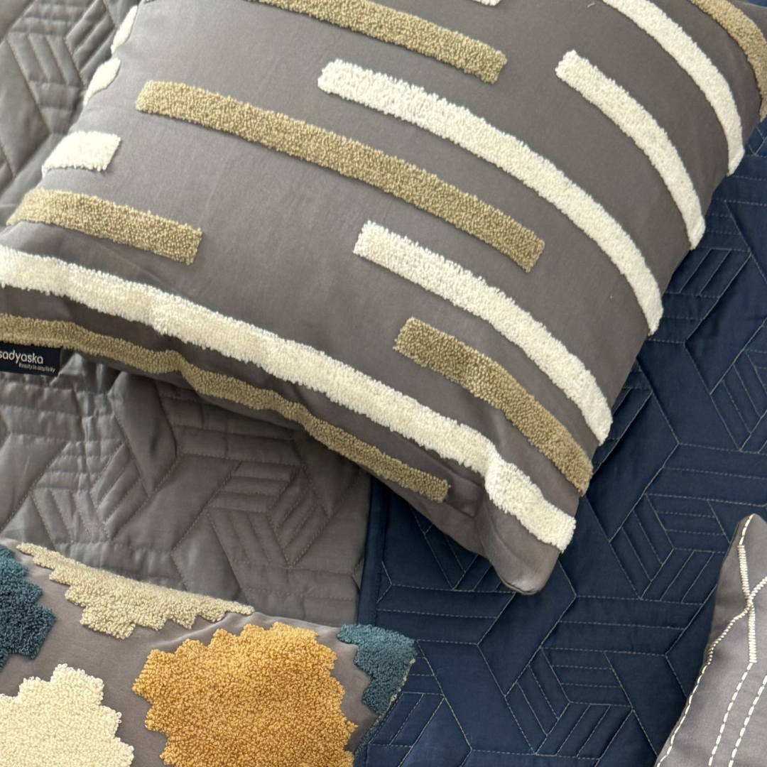 Sadyaska Sleek Lines Cotton Embroidered Dark Grey 16" X 16" 1 Pcs Cushion Cover